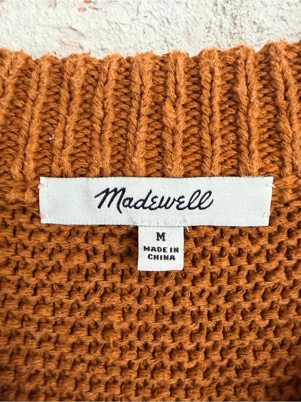 🍂 Madewell Textured Cotton Sweater | Size Medium | Golden Pecan V-Neck Pullover - Picture 3 of 12